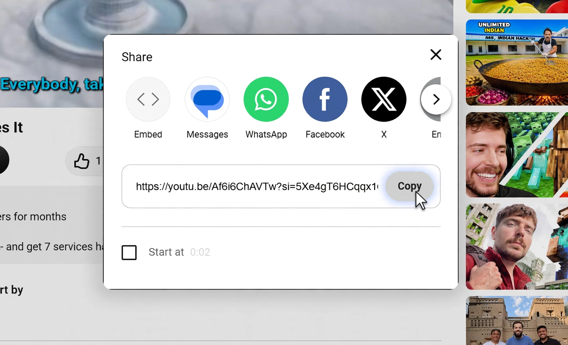 Copy the YouTube video URL from the browser or Share menu
