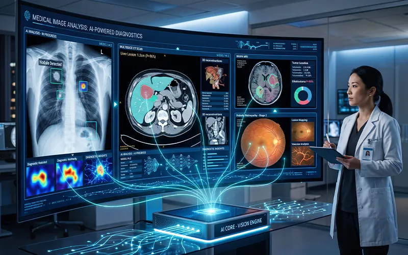 AI-powered computer vision analyzing medical images in healthcare